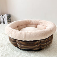 HKM-6543165 Indoor Semi-closed Cat Bed - Striped Linen Cylinder for Comfort & Improved Sleeping