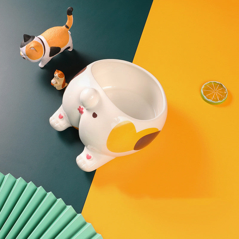 HKM-6543293 Inclined Ceramic Pet Bowl with Cute Cartoon Design - Large Capacity Feeder for Dogs and Cats
