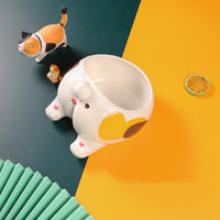 HKM-6543293 Inclined Ceramic Pet Bowl with Cute Cartoon Design - Large Capacity Feeder for Dogs and Cats