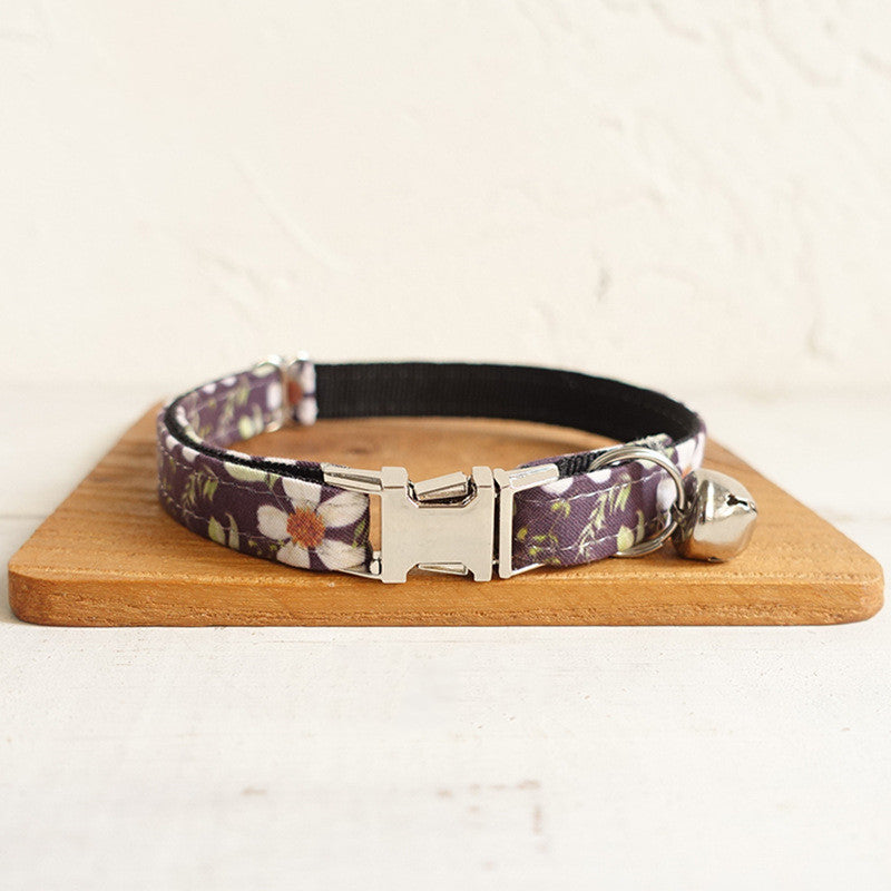 HKM-6545085 Adjustable Black Chrysanthemum Polyester Pet Collar for Cats - Sizes S & L