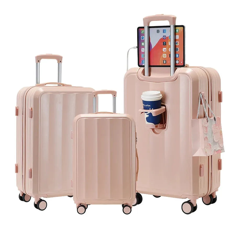 HKM-654547 Set of 4 Durable Lightweight Hard Shell Travel Suitcases with Wheels