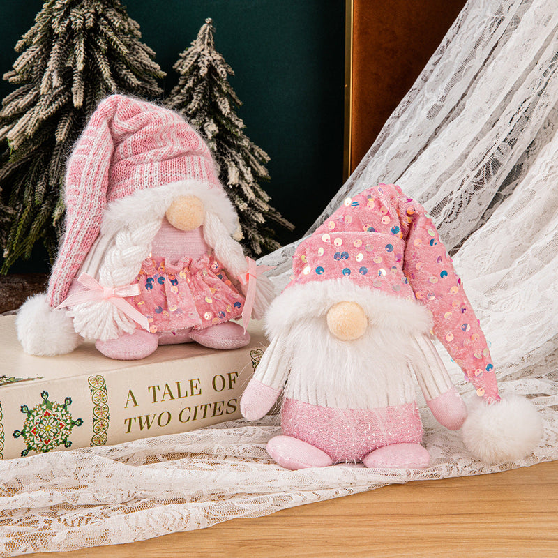 HKM-654611 Handmade Knitted Christmas Couple Ornaments in Sequins - 17cm