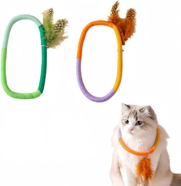 HKM-6546365 Cotton Rope Catnip Chew Toy with Feather for Interactive Fun and Dental Care