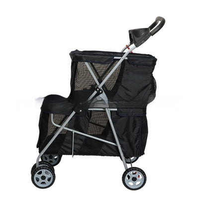 HKM-6547901 Compact Lightweight Folding Pet Stroller in Black and Pink
