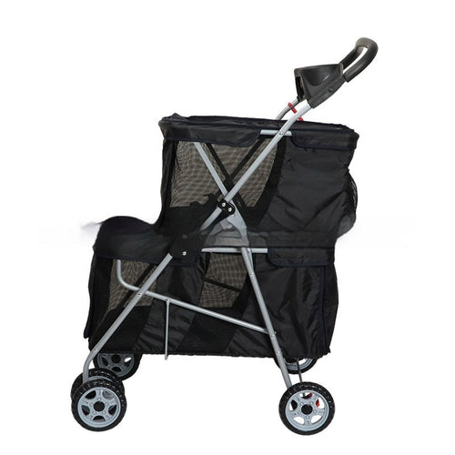 HKM-6547901 Compact Lightweight Folding Pet Stroller in Black and Pink