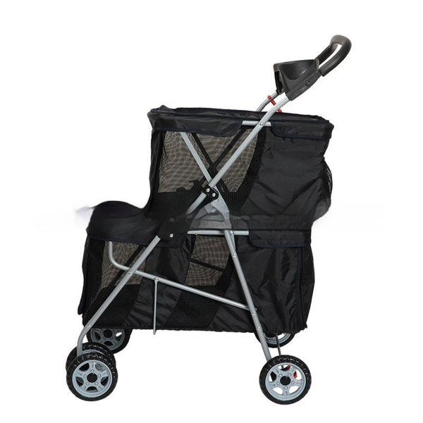 HKM-6547901 Compact Lightweight Folding Pet Stroller in Black and Pink