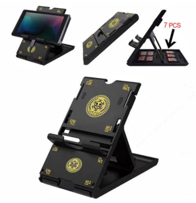 HKM-654867 Adjustable Folding Stand for Nintendo Switch and Mobile Devices with 7 Card Holders - Compact and Durable Design