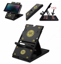HKM-654867 Adjustable Folding Stand for Nintendo Switch and Mobile Devices with 7 Card Holders - Compact and Durable Design