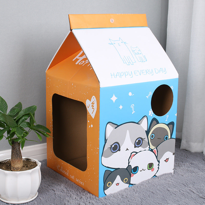 HKM-6549053 Foldable Japanese Milk Nest Cat Scratch Board - Corrugated Paper Chew Toy for Cats
