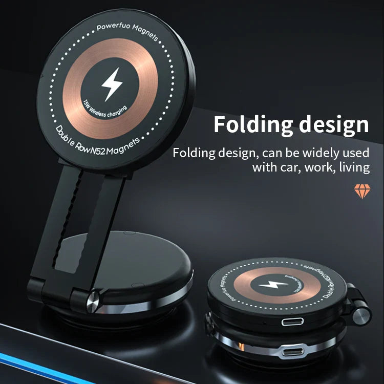 HKM-655059 Magnetic Wireless Charger and Foldable Suction Cup Phone Holder for Car Dashboard