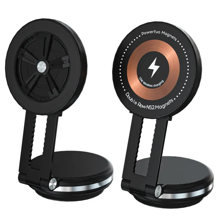 HKM-655059 Magnetic Wireless Charger and Foldable Suction Cup Phone Holder for Car Dashboard