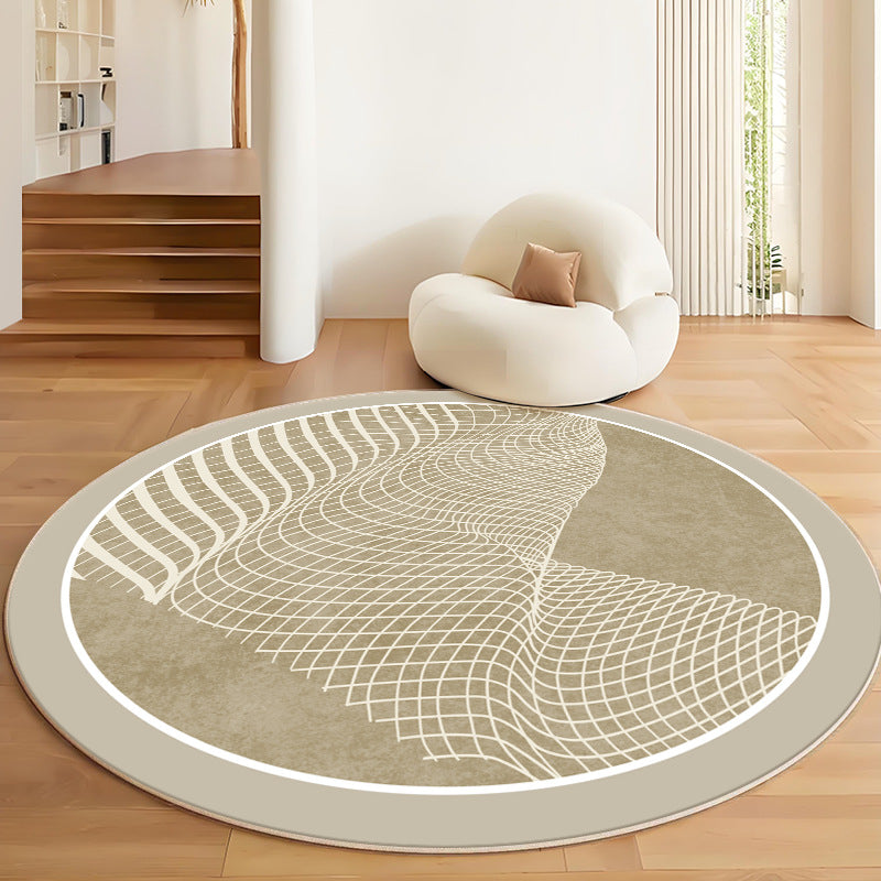 HKM-6550717 Geometric Pattern Round Crystal Velvet Carpet - Modern Skid Resistant & Machine Washable Floor Mat
