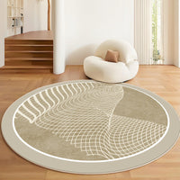 HKM-6550717 Geometric Pattern Round Crystal Velvet Carpet - Modern Skid Resistant & Machine Washable Floor Mat