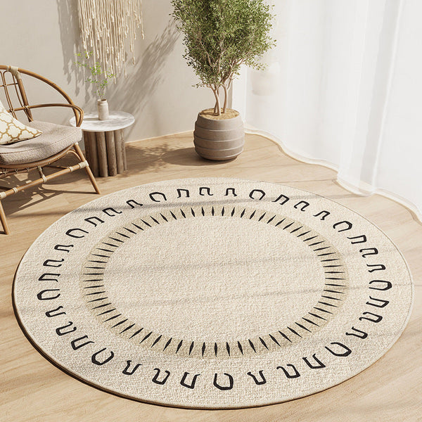 HKM-6550717 Geometric Pattern Round Crystal Velvet Carpet - Modern Skid Resistant & Machine Washable Floor Mat