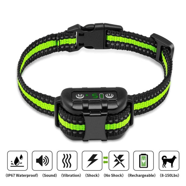 HKM-6550845 Waterproof Bark Control Collar with Vibration and Static Shock Modes, Adjustable 3.7-21.5in, Fits Dogs 6-150 lbs