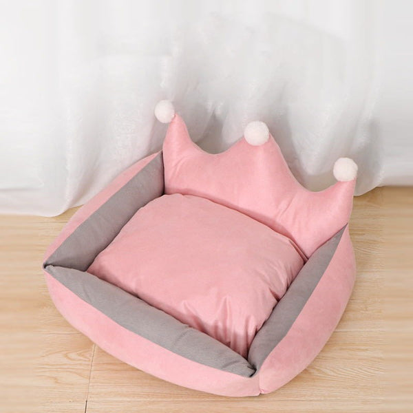 HKM-655123 Scratch Resistant Crown Nest Dog Bed - Suede & Crystal Velvet, Sizes S to XL