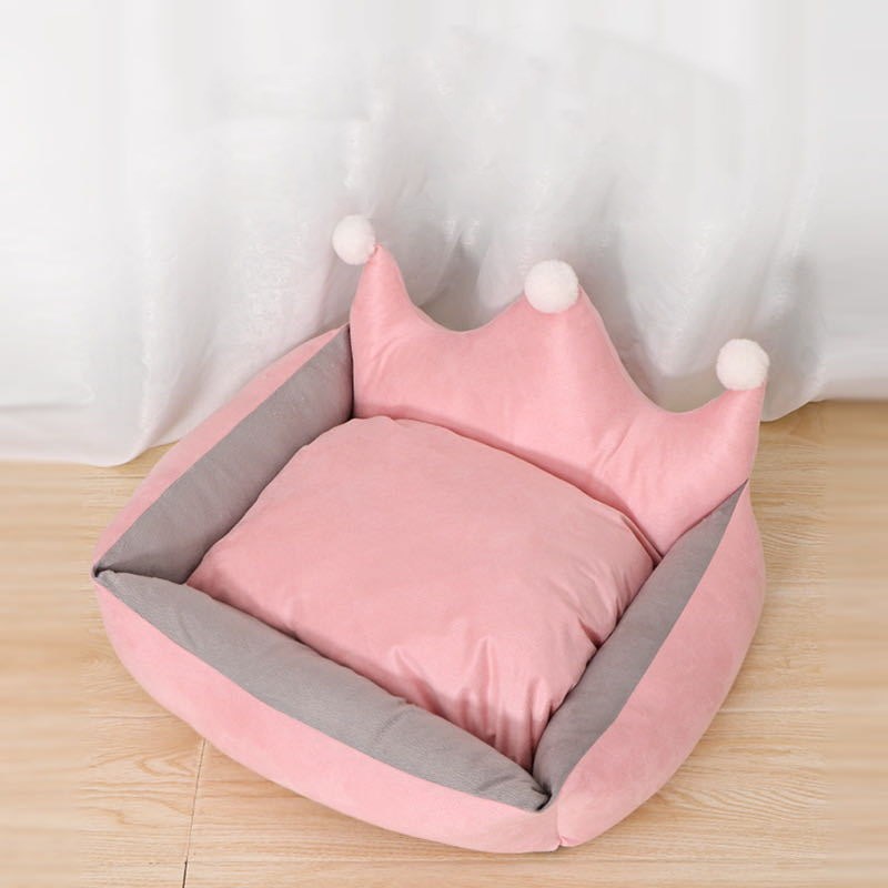 HKM-655123 Scratch Resistant Crown Nest Dog Bed - Suede & Crystal Velvet, Sizes S to XL
