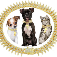 HKM-6551485 Plaid Diamond Pet Neckband Necklace in Gold, Silver, and Rose Gold - Multiple Sizes Available