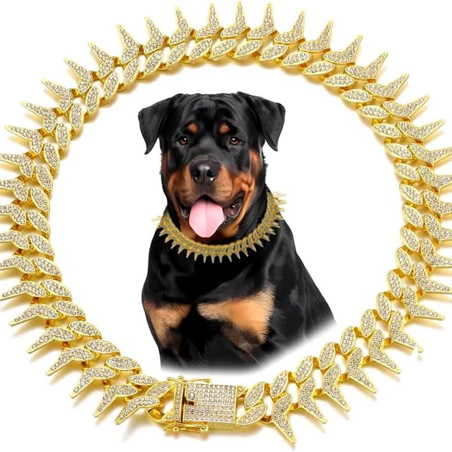 HKM-6551485 Plaid Diamond Pet Neckband Necklace in Gold, Silver, and Rose Gold - Multiple Sizes Available