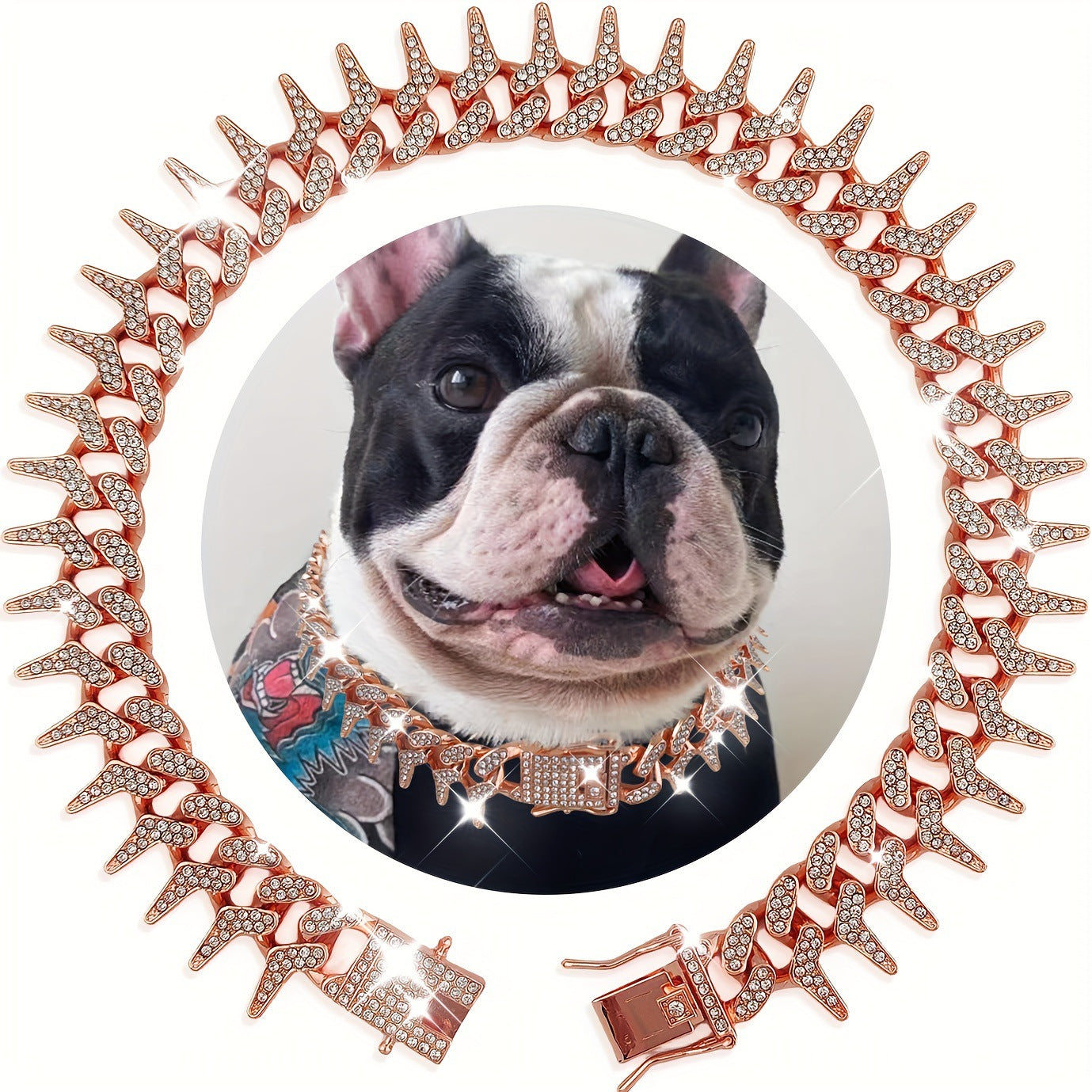 HKM-6551485 Plaid Diamond Pet Neckband Necklace in Gold, Silver, and Rose Gold - Multiple Sizes Available
