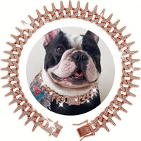 HKM-6551485 Plaid Diamond Pet Neckband Necklace in Gold, Silver, and Rose Gold - Multiple Sizes Available