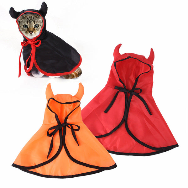 HKM-6553021 Pet Halloween Cloak with Horns for Dogs and Cats – Polyester, Red/Black/Orange, Multiple Sizes Available
