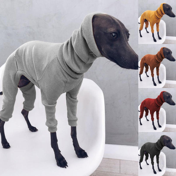 HKM-6553917 Lightweight Ribbed Dog Jumpsuit for Medium to Large Whippets and Greyhounds - Black, Red, Yellow, Gray