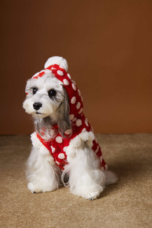 HKM-6554429 Red Polka Dot Sleeveless Hooded Vest Coat for Pets