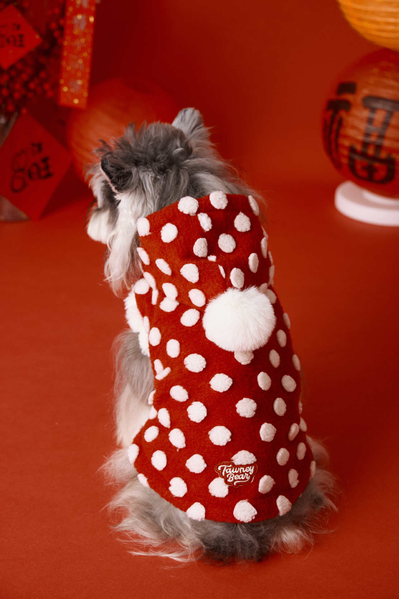 HKM-6554429 Red Polka Dot Sleeveless Hooded Vest Coat for Pets