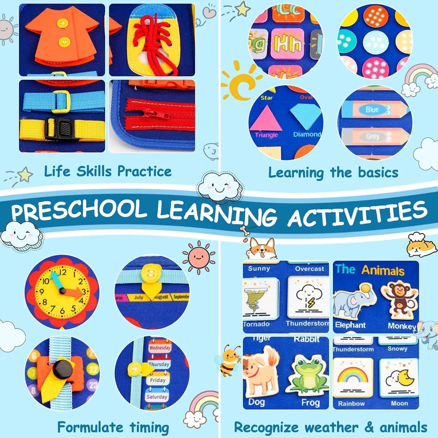 HKM-655443 Montessori Sensory Learning Busy Board for Toddlers Aged 1-3, Travel Activities Educational Toy