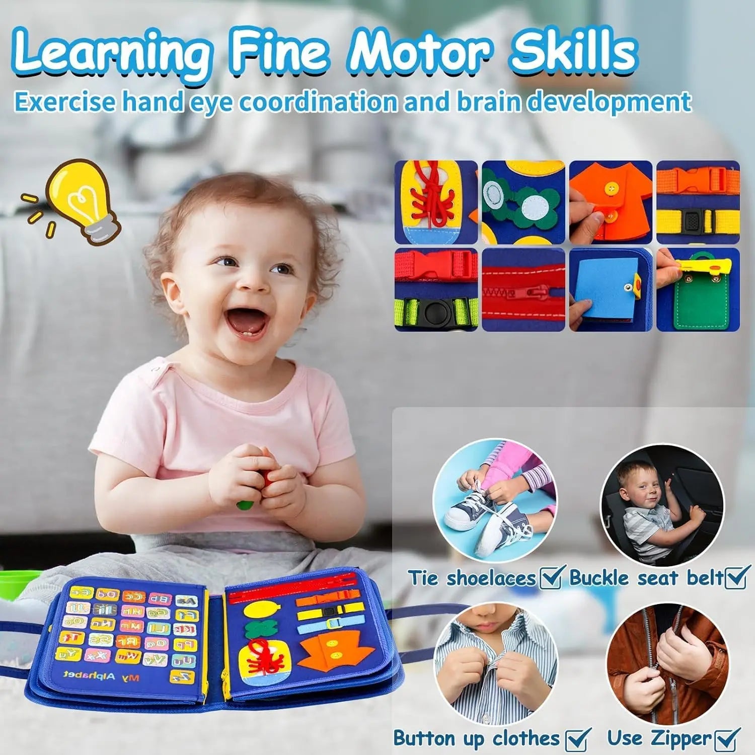 HKM-655443 Montessori Sensory Learning Busy Board for Toddlers Aged 1-3, Travel Activities Educational Toy