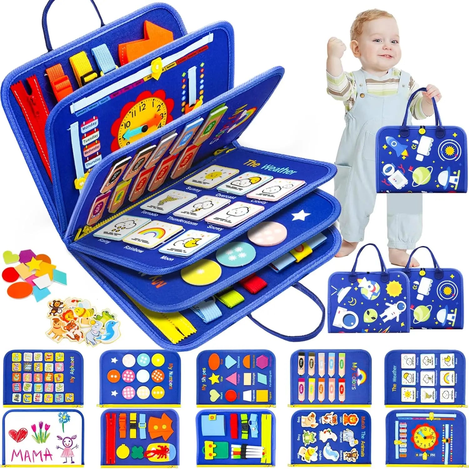 HKM-655443 Montessori Sensory Learning Busy Board for Toddlers Aged 1-3, Travel Activities Educational Toy