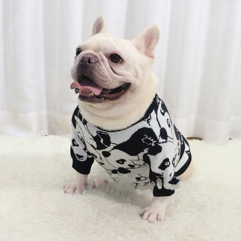 HKM-6555197 Cute Panda Pattern Wool Sweater for Short Fat Dogs in Black and White