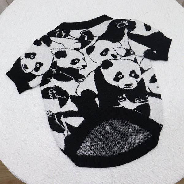 HKM-6555197 Cute Panda Pattern Wool Sweater for Short Fat Dogs in Black and White