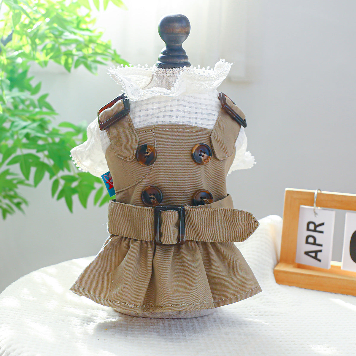 HKM-6556221 Khaki Trench Coat for Pets – Stylish Couple Clothing Set in Polyester