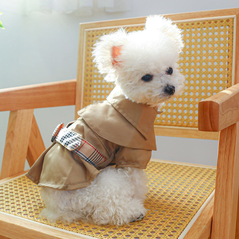 HKM-6556221 Khaki Trench Coat for Pets – Stylish Couple Clothing Set in Polyester