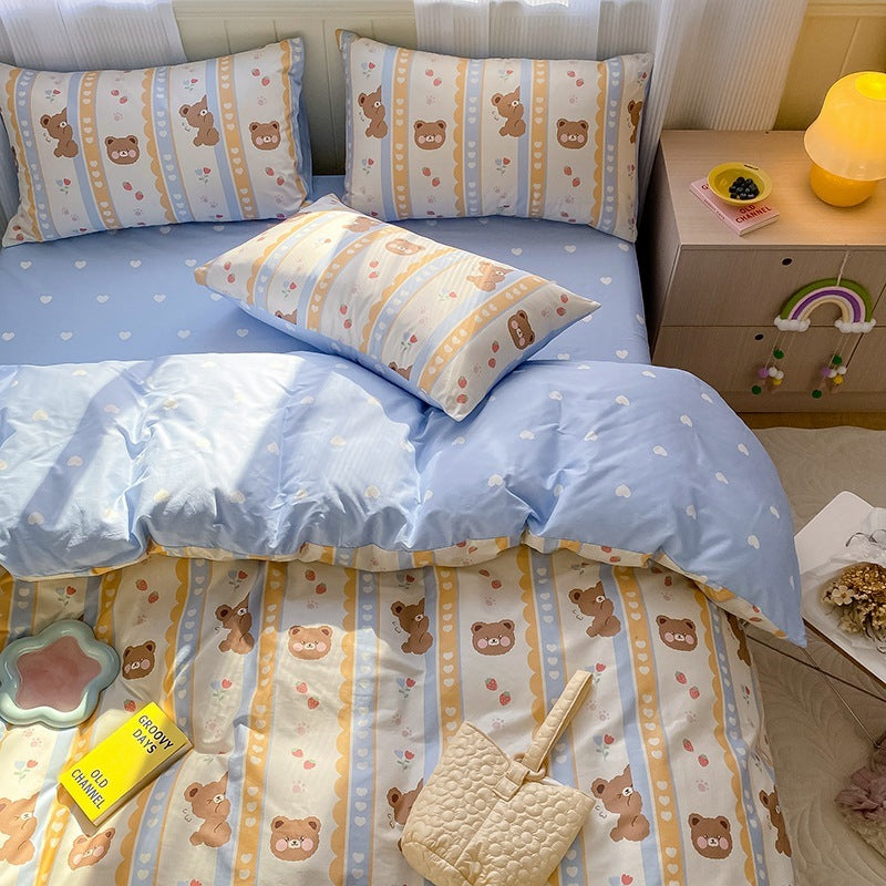 HKM-655635 Cartoon Girl Cotton Quilt Cover Set – Four-Piece Bedding Collection in Multiple Sizes