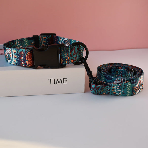 HKM-6556605 Nylon Printed Dog Collar and Leash Set for Puppies ¨C Adjustable Size Options Available
