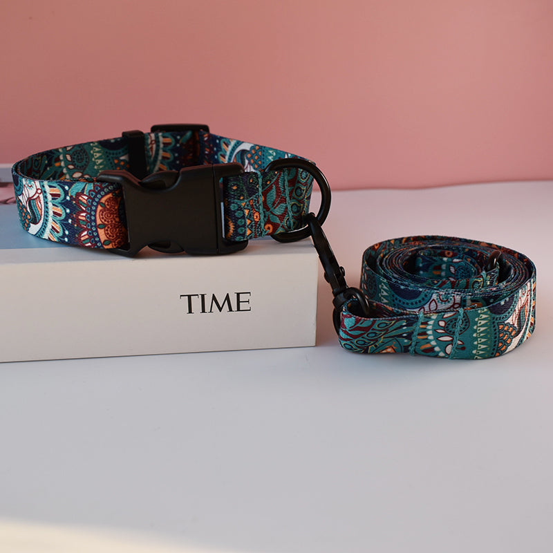 HKM-6556605 Nylon Printed Dog Collar and Leash Set for Puppies ¨C Adjustable Size Options Available