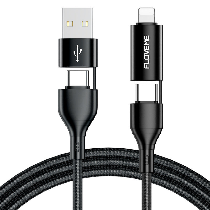 HKM-655699 4-in-1 Braided Data Cable for Fast Charging and Data Transmission - Black, PVC and Nylon Design