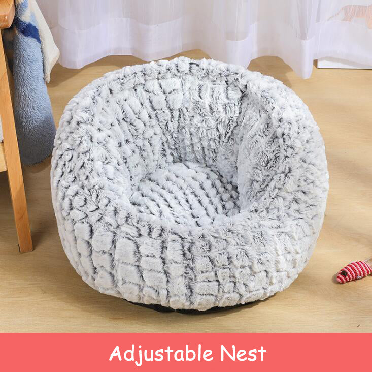 HKM-6558653 Soft Non-Slip Plush Round Pet Bed for Cats and Dogs, Cozy Nest Cushion