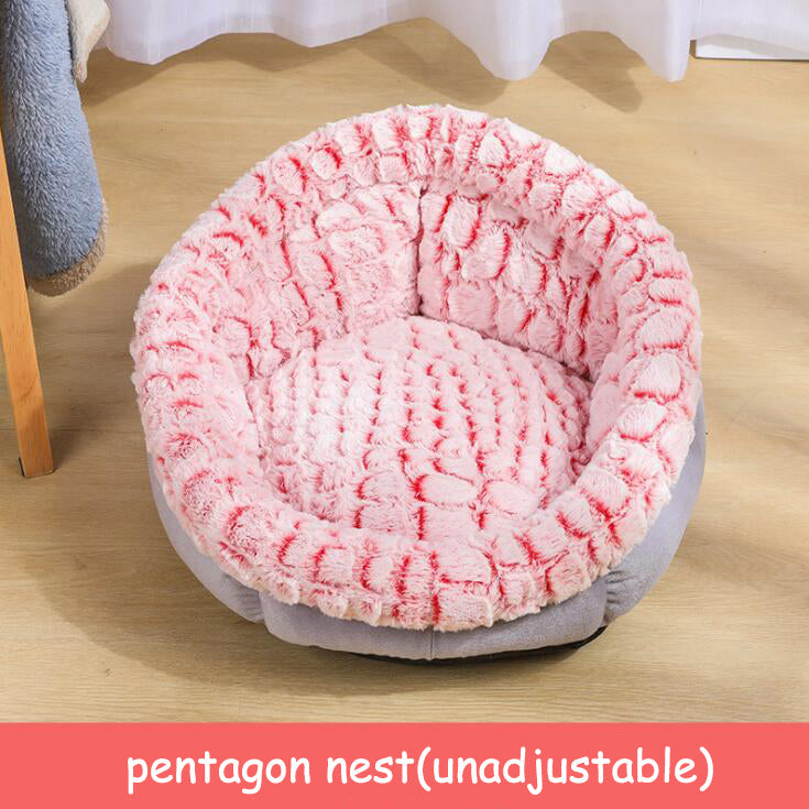 HKM-6558653 Soft Non-Slip Plush Round Pet Bed for Cats and Dogs, Cozy Nest Cushion