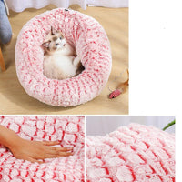 HKM-6558653 Soft Non-Slip Plush Round Pet Bed for Cats and Dogs, Cozy Nest Cushion