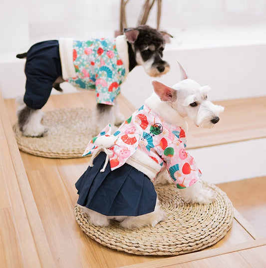 HKM-6558781 Flower Japanese Kimono Pet Apparel in Cotton and Polyester for Small to Extra Large Dogs