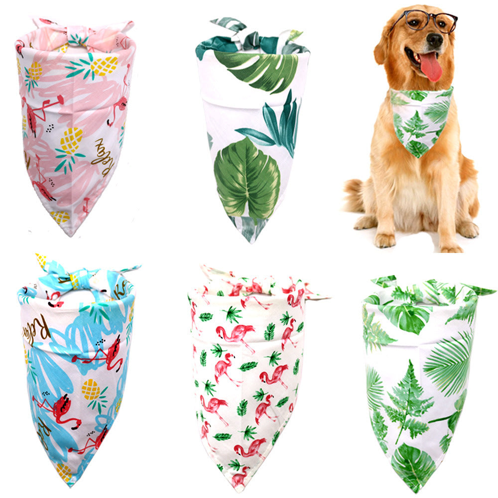 HKM-656019 Floral Cotton Pet Dog Saliva Towel in Green and Flamingo Designs, Size S/M