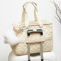 HKM-6560829 Lightweight Beige Canvas Crossbody Pet Carrier Bag for Cats