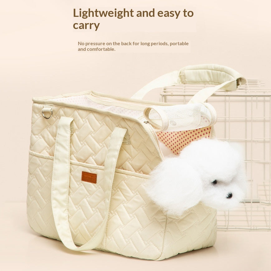 HKM-6560829 Lightweight Beige Canvas Crossbody Pet Carrier Bag for Cats