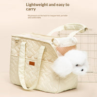 HKM-6560829 Lightweight Beige Canvas Crossbody Pet Carrier Bag for Cats