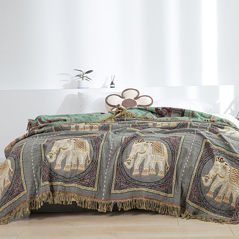 HKM-656147 Geometric Pattern Pure Cotton Gauze Blanket - Versatile Air Conditioning and Sofa Cover