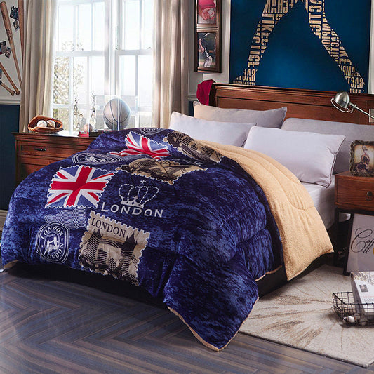 HKM-656147 Super Warm Winter Flannel Quilt - Soft Cotton Duvet with Fiber Filling, Available in Multiple Sizes and Elegant Colors